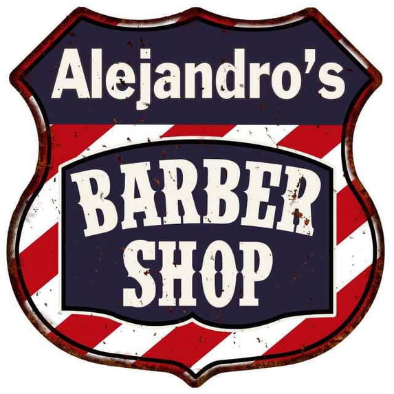 Alejandro's Barber Shop Sign Shield Metal Gift Hair Gift 211110020308