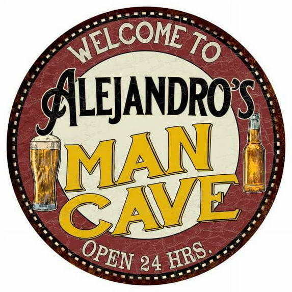 Alejandro's Man Cave 14" Round Metal Sign Kitchen Bar Wall Decor 100140035488