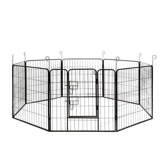 Black Metal 8-Panel Pet Playpen with Lockable Door