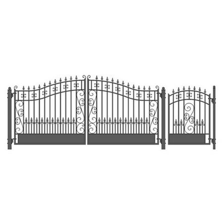 Aleko SET14X4VEND-UNB 14 ft. Venice Style Steel Swing Dual Driveway with Pedestrian Gate, Black