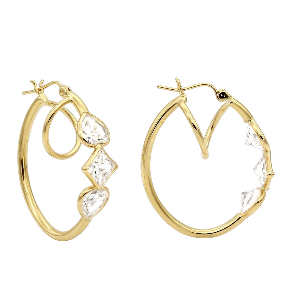 Aleksa 14k Yellow Gold Three-stones Heart and Romb shape CZ White Cubic ...
