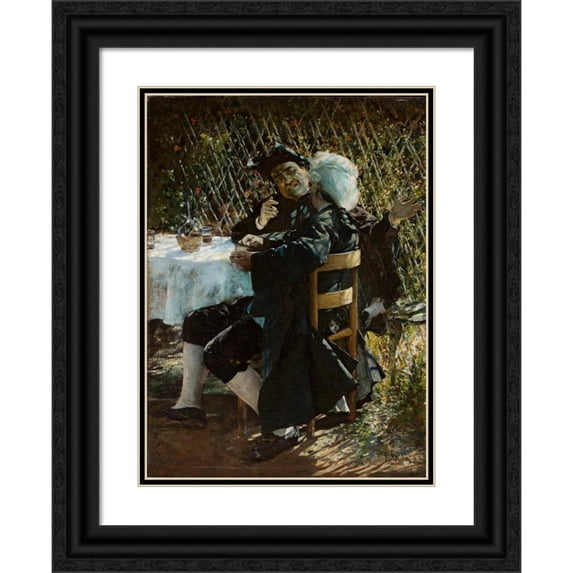 Aleksander Gierymski 11x14 Black Ornate Wood Framed Double Matted Museum Art Print Titled: Priest in Conversation with a Man in a Frock Coat