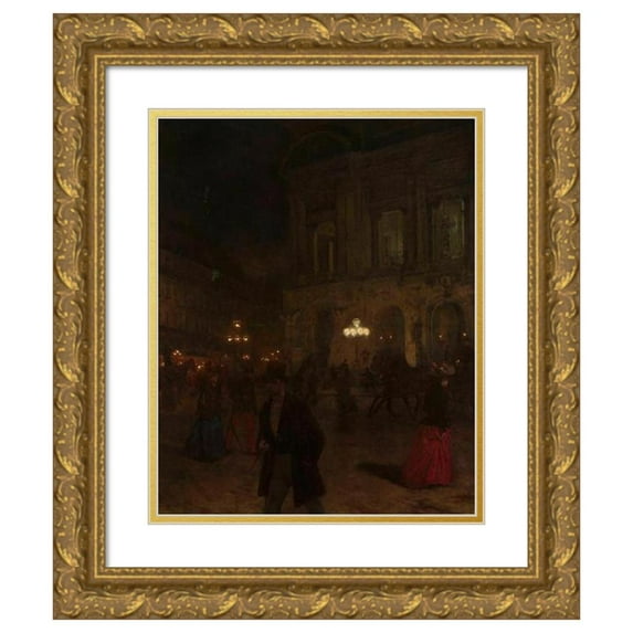 Aleksander Gierymski 12x14 Gold Ornate Wood Frame and Double Matted Museum Art Print Titled - Paris Opera at Night (1891)