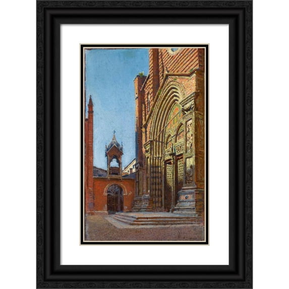 Aleksander Gierymski 13x18 Black Ornate Wood Framed Double Matted Museum Art Print Titled - Portal of the Church of St. Anastasia in Verona (1900)