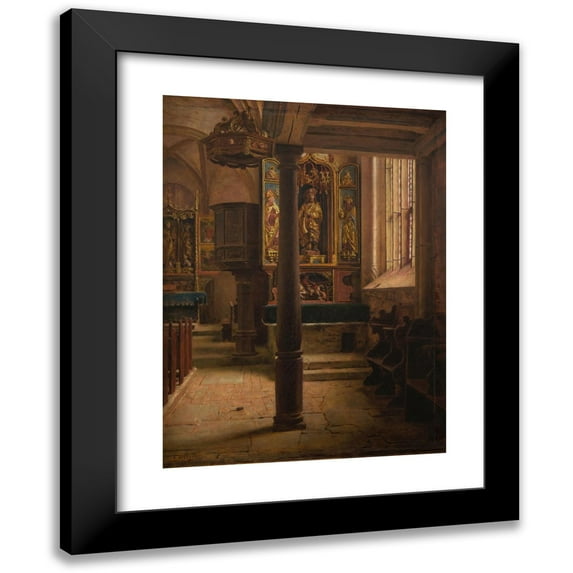 Aleksander Gierymski 14x18 Black Modern Framed Museum Art Print Titled - Interior of St Wolfgang's Church in Rothenburg (1896-1897)