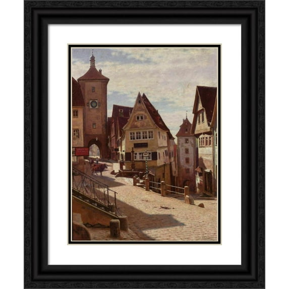Aleksander Gierymski 19x24 Black Ornate Framed Double Matted Museum Art Print Titled: Am Plonlein in Rothenburg (1896-1897)