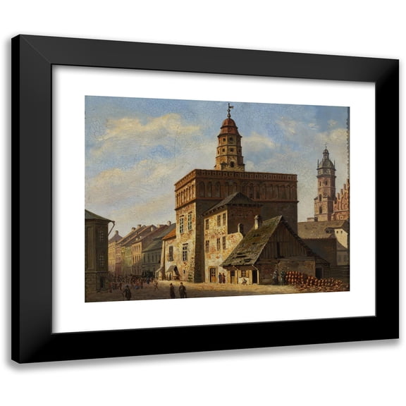 Aleksander Gryglewski 24x20 Black Modern Framed Museum Art Print Titled - Old Town Hall at the Wolnica Square in Kazimierz, Krakow (circa 1862)