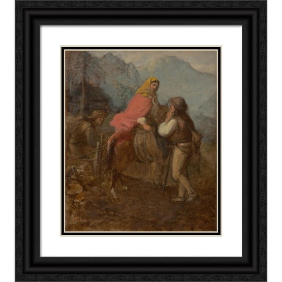 Aleksander Kotsis 12x14 Black Ornate Wood Framed Double Matted Museum Art Print Titled: A Highlander Woman on Horseback (1872)