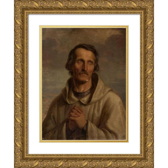 Aleksander Lesser 15x18 Gold Ornate Wood Frame and Double Matted Museum Art Print Titled - Monk - Pilgrim (circa 1850)