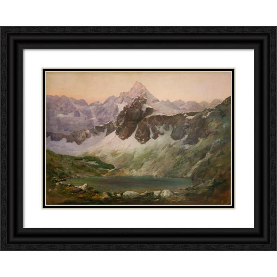 Aleksander Mroczkowski 24x18 Black Ornate Framed Double Matted Museum Art Print Titled: The Morskie Oko Lake (1924)