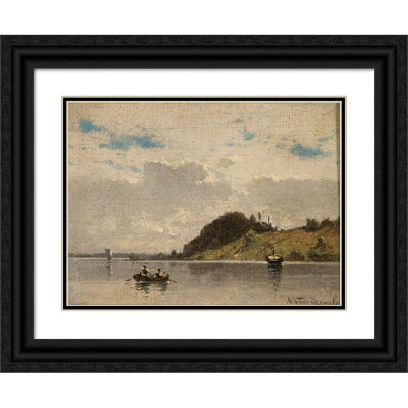Aleksander Swieszewski 14x11 Black Ornate Wood Framed Double Matted Museum Art Print Titled: River (Lake) Landscape