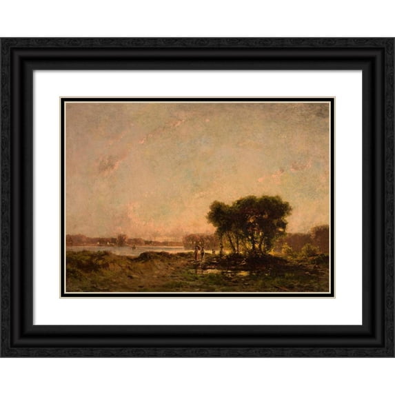 Aleksander Swieszewski 18x14 Black Ornate Wood Framed Double Matted Museum Art Print Titled - Landscape at Sunset (1880)