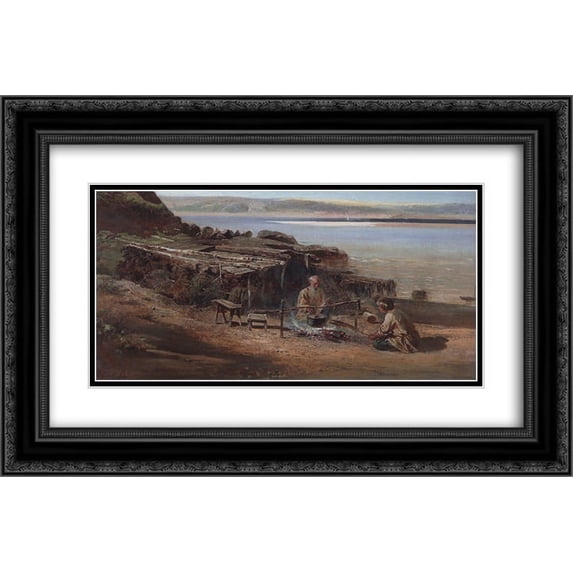 Aleksey Savrasov 2x Matted 24x16 Black Ornate Framed Art Print 'Fishermen on the Volga'