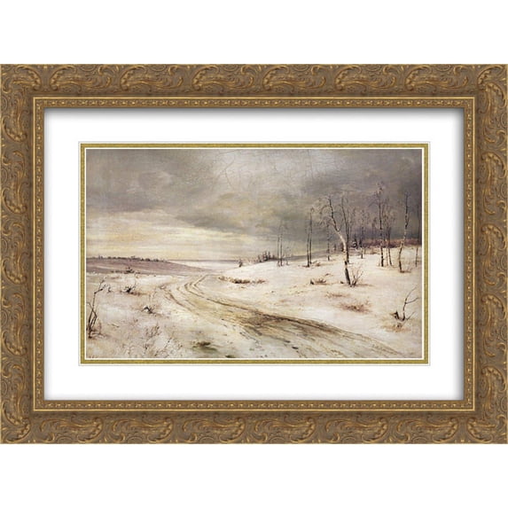 Aleksey Savrasov 2x Matted 24x18 Gold Ornate Framed Art Print 'Winter road'