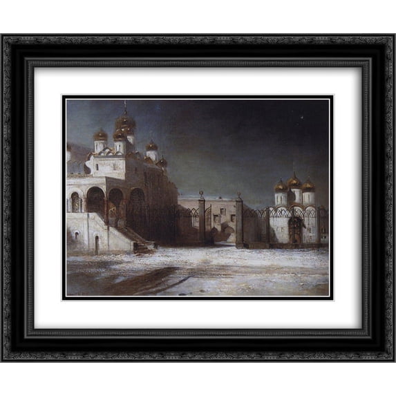 Aleksey Savrasov 2x Matted 24x20 Black Ornate Framed Art Print 'Cathedral Square in the Moscow Kremlin at night'