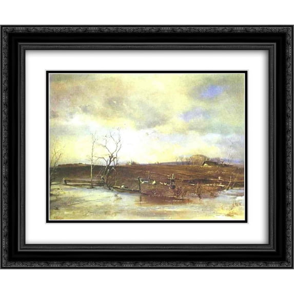 Aleksey Savrasov 2x Matted 24x20 Black Ornate Framed Art Print 'Spring. Kitchen Gardens'