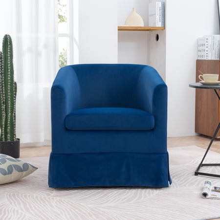 Alemior 27.36" Wide Swivel Chair,Flannelette Fabric,360 Degree Swivel Barrel Chair,Leisure Arm Chair for Nursery, Hotel, Bedroom, Office, Lounge (Blue)