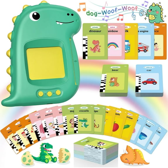 Alemoir Dinosaur Talking Montessori Flash Cards with Sensory Toy, 224 Sight Words, 224 Count