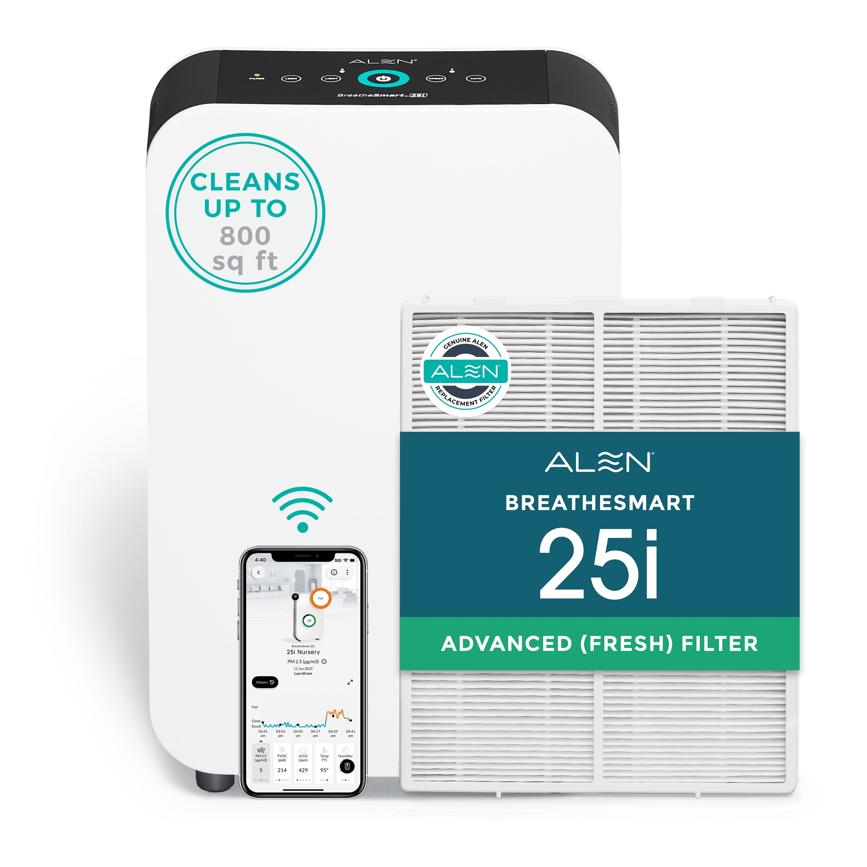 Alen Air Purifier BreatheSmart 25i HEPA with Advanced Filter - 800 Sq. Ft. Perfect for Home and Kitchen, Apartment Essentials - Captures Dust & Odor