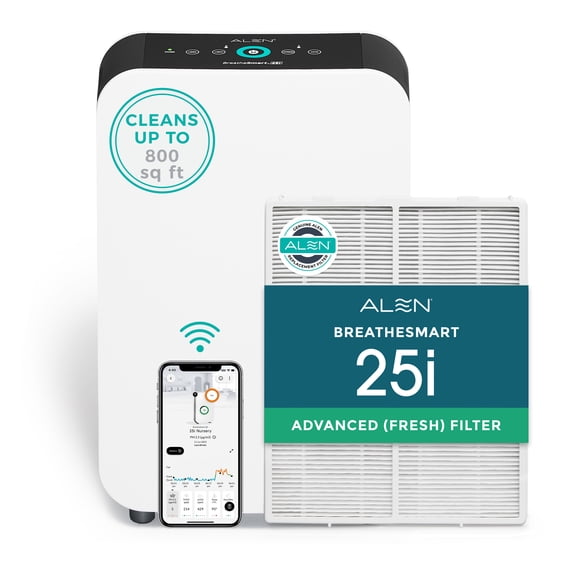 Alen BreatheSmart 25i HEPA air purifier with advanced filter, cleans up to 800 sq ft, white