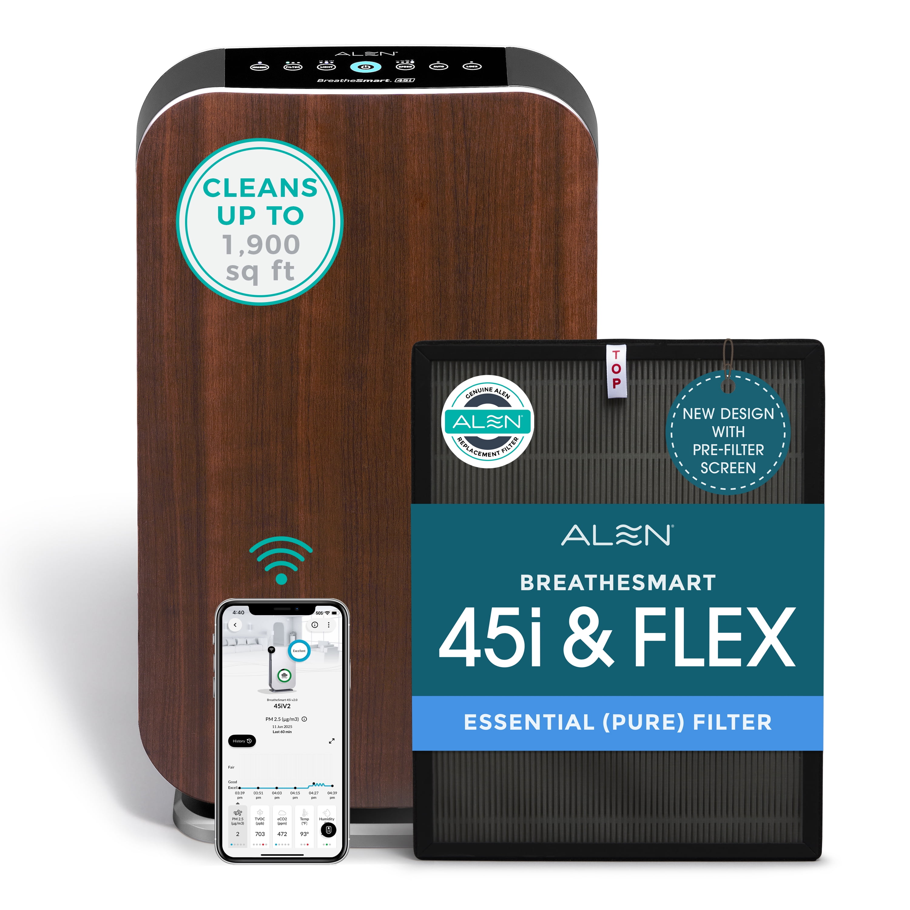 Alen Air Purifier BreatheSmart 45i HEPA with Essential (Pure) Filter ...