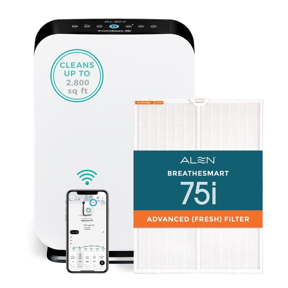 Alen Air Purifier BreatheSmart 75i Advanced (Fresh) Filter for Large Rooms up to 2600 Sq. Ft. - Perfect for Living Room & Kitchen - Captures Allergens, Dust, & Mold - White
