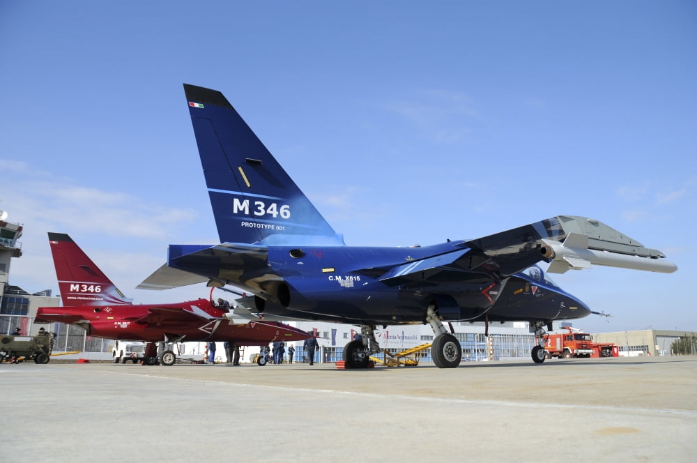 Alenia Aermacchi M-346 Master first and third prototypes Canvas Art - Riccardo NiccoliStocktrek Images (34 x 23)
