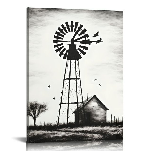 Alepadnf Barn Windmill Canvas Wall Art Decor for Living Room Bedroom