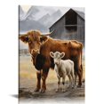 Alepadnf Cow and Calf Canvas Wall Art for Living Room Bedroom Home