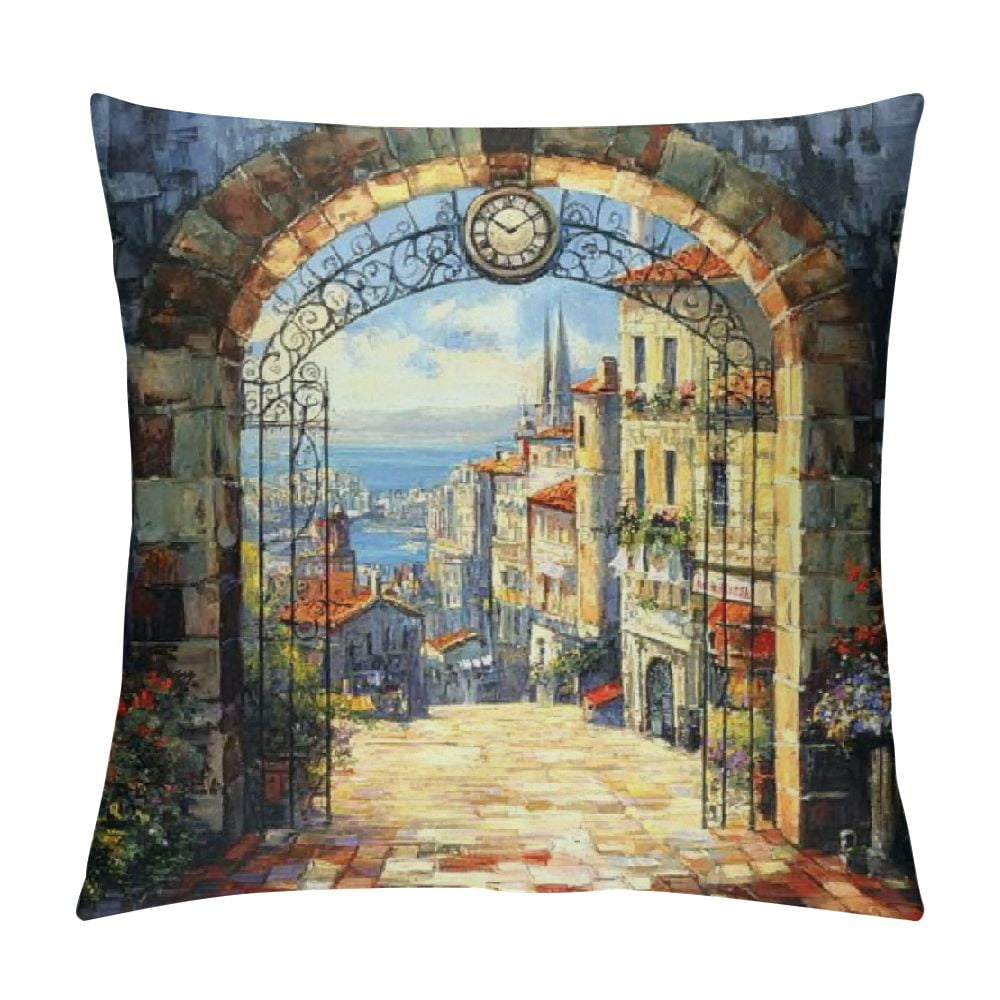 Alepadnf Gate Clock Theme Short Plush Velvet Throw Pillow Covers for