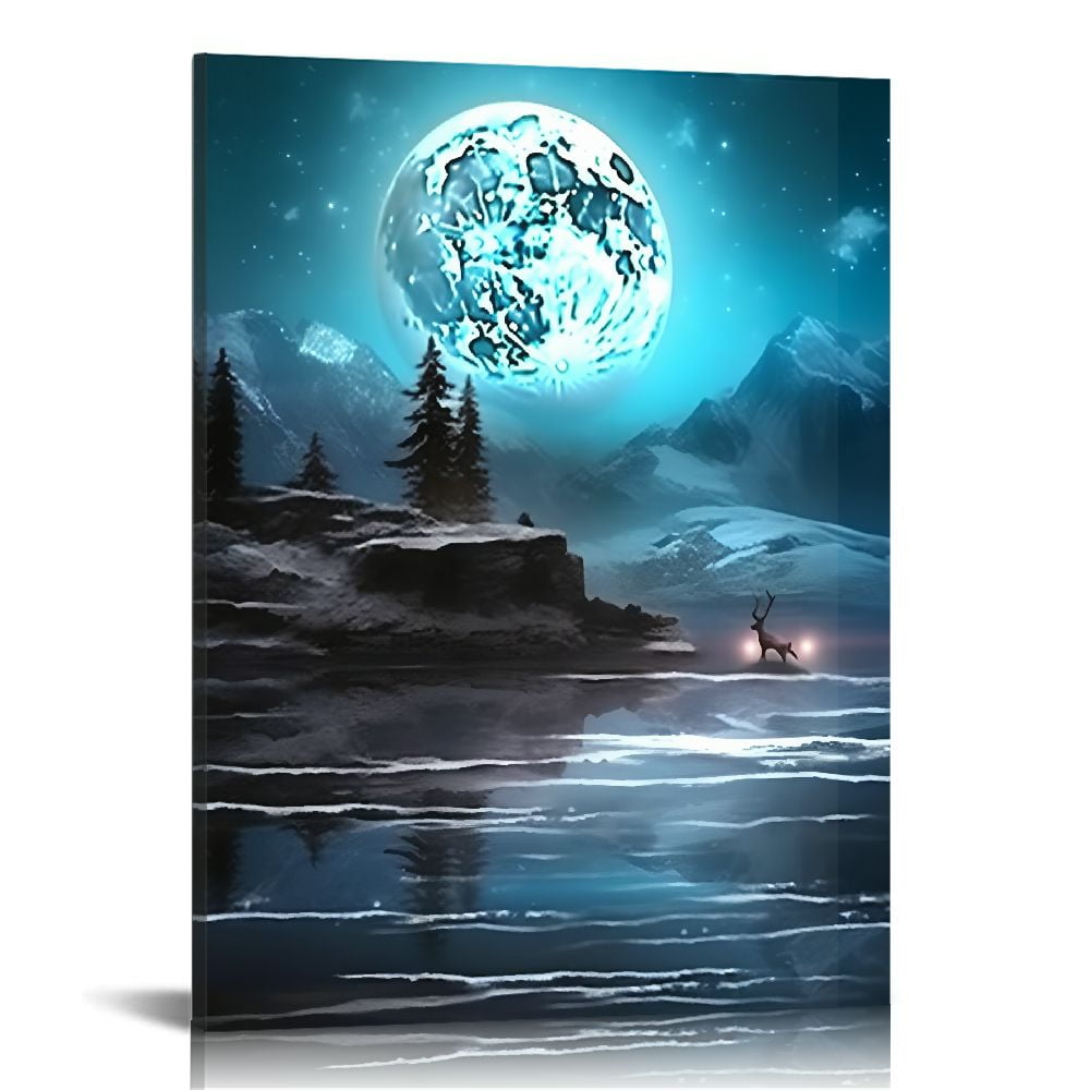 Alepadnf Moon Canvas Wall Art Decor for Bedroom Living Room Office