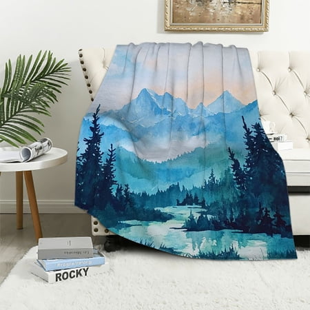 Alepadnf Mountain Range Trees River Soft Cozy Lightweight Blankets for All Seasons | Excellent Hand Feel Blanket | Various Sizes Available | Anti-Pilling Flannel 40x50in