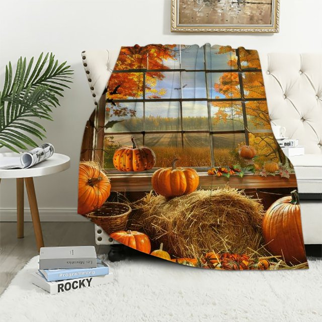 Alepadnf Pumpkins Soft Flannel Cozy Blanket for Bed Couch Chair All