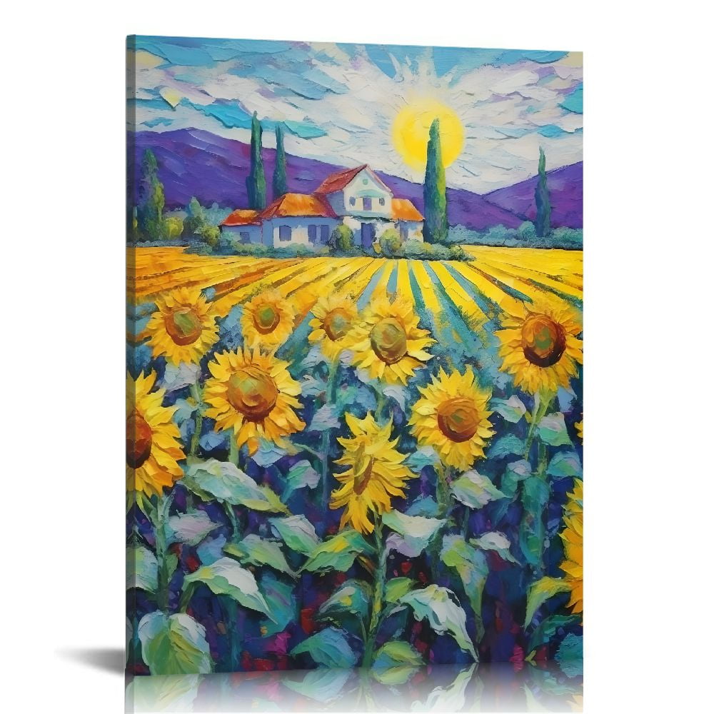 Alepadnf Sunflowers Outskirts Canvas Wall Art Painting Prints Farmhouse