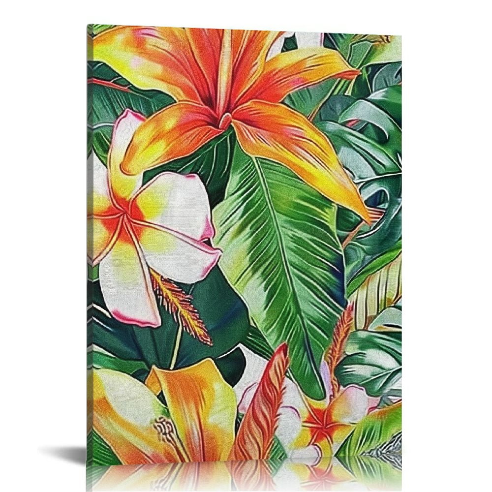 Alepadnf Tropical Flower Leaves Green Plant Wall Art Print Canvas