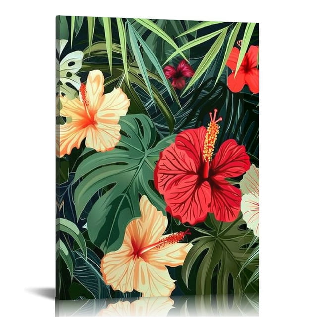 Alepadnf Tropical Flowers Leaves Greenery Wall Art Print Canvas Living