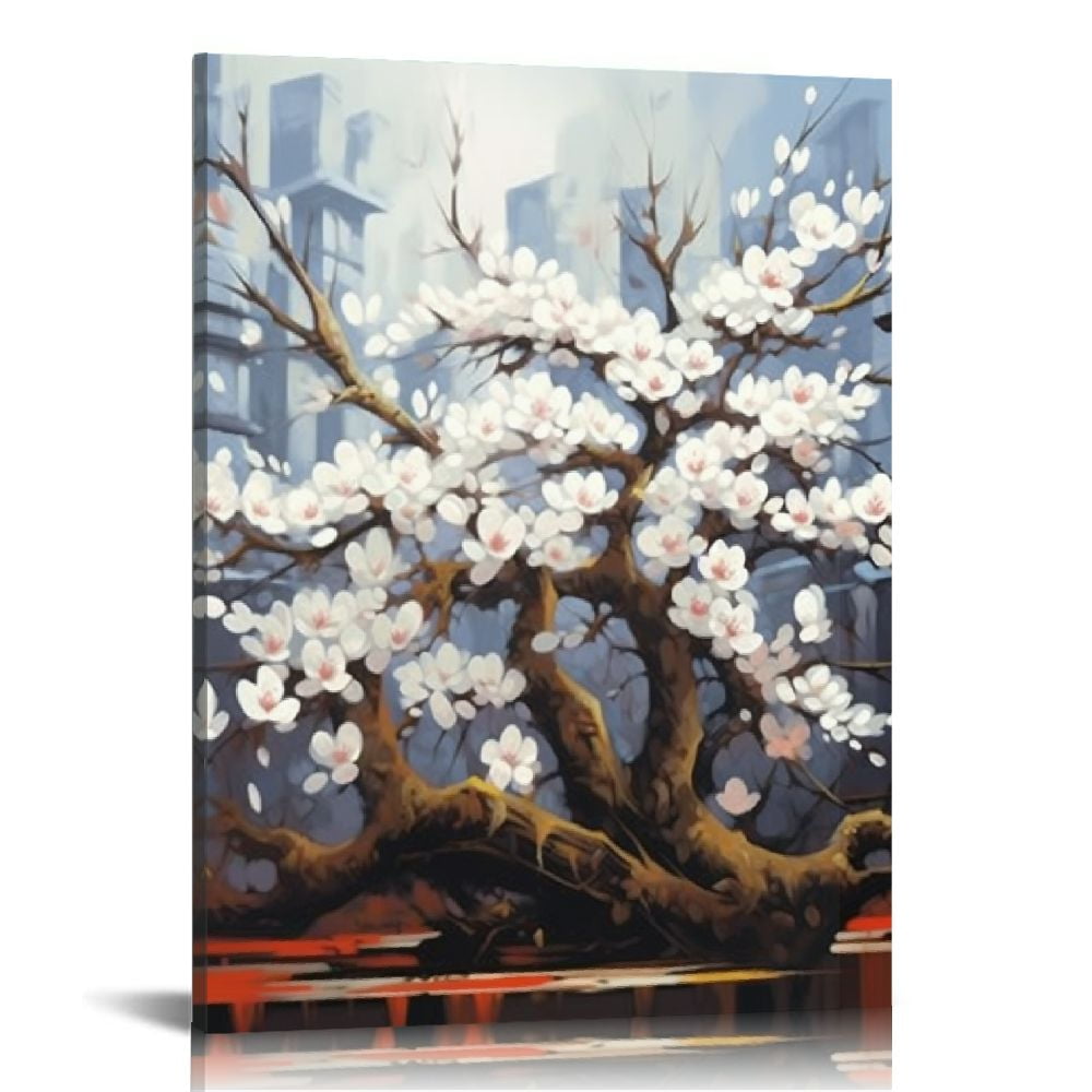 Alepadnf White Flowers Canvas Wall Art Decor with Gallery Wrapped Hooks
