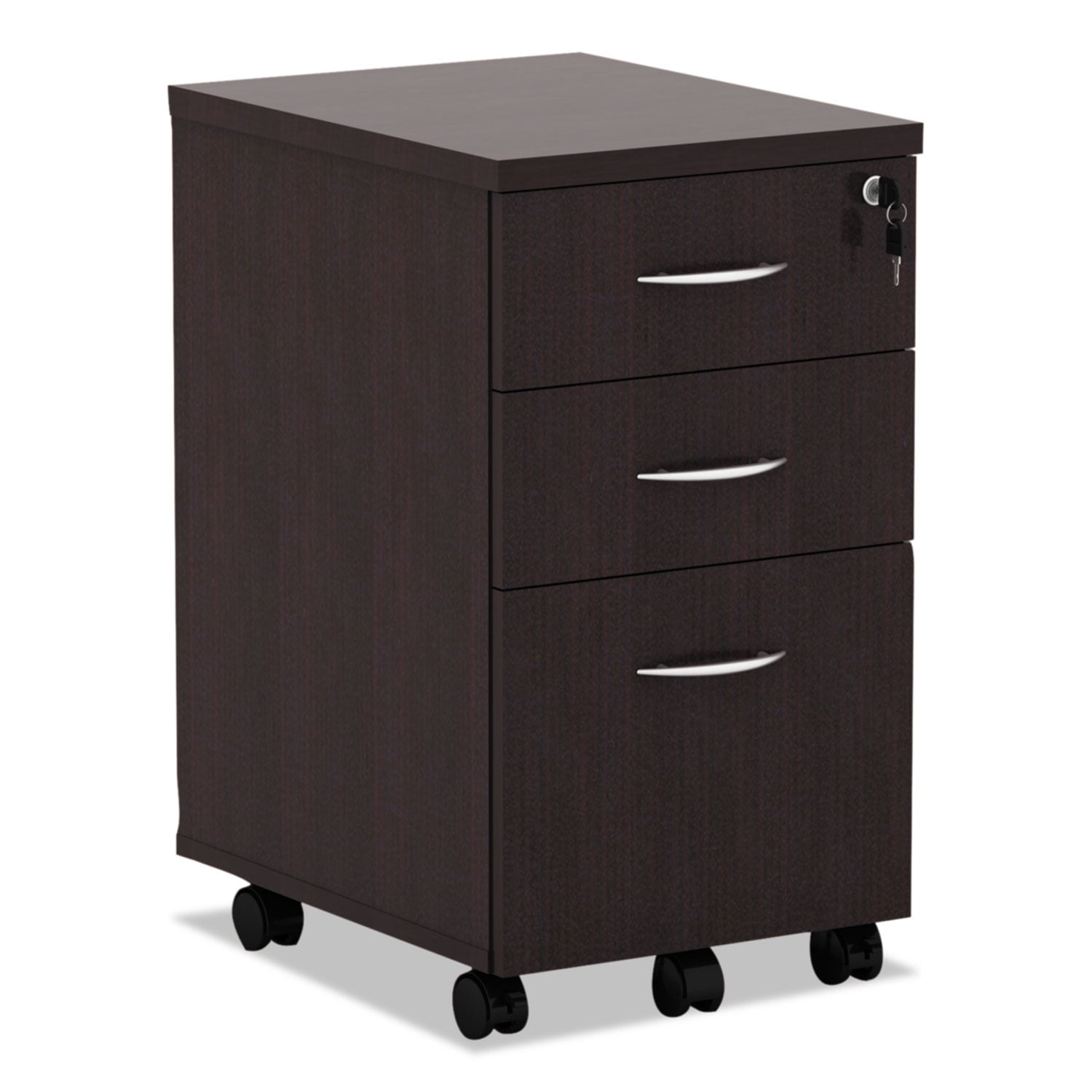 Espresso 3-Drawer Mobile Lockable File Pedestal