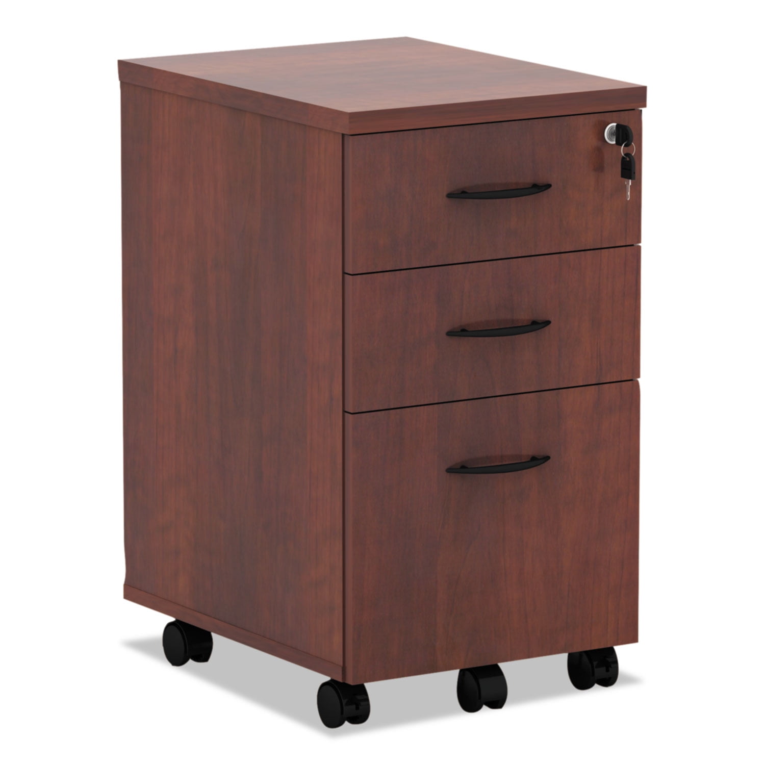 Cherry Woodgrain 3-Drawer Mobile Pedestal File Cabinet with Lock