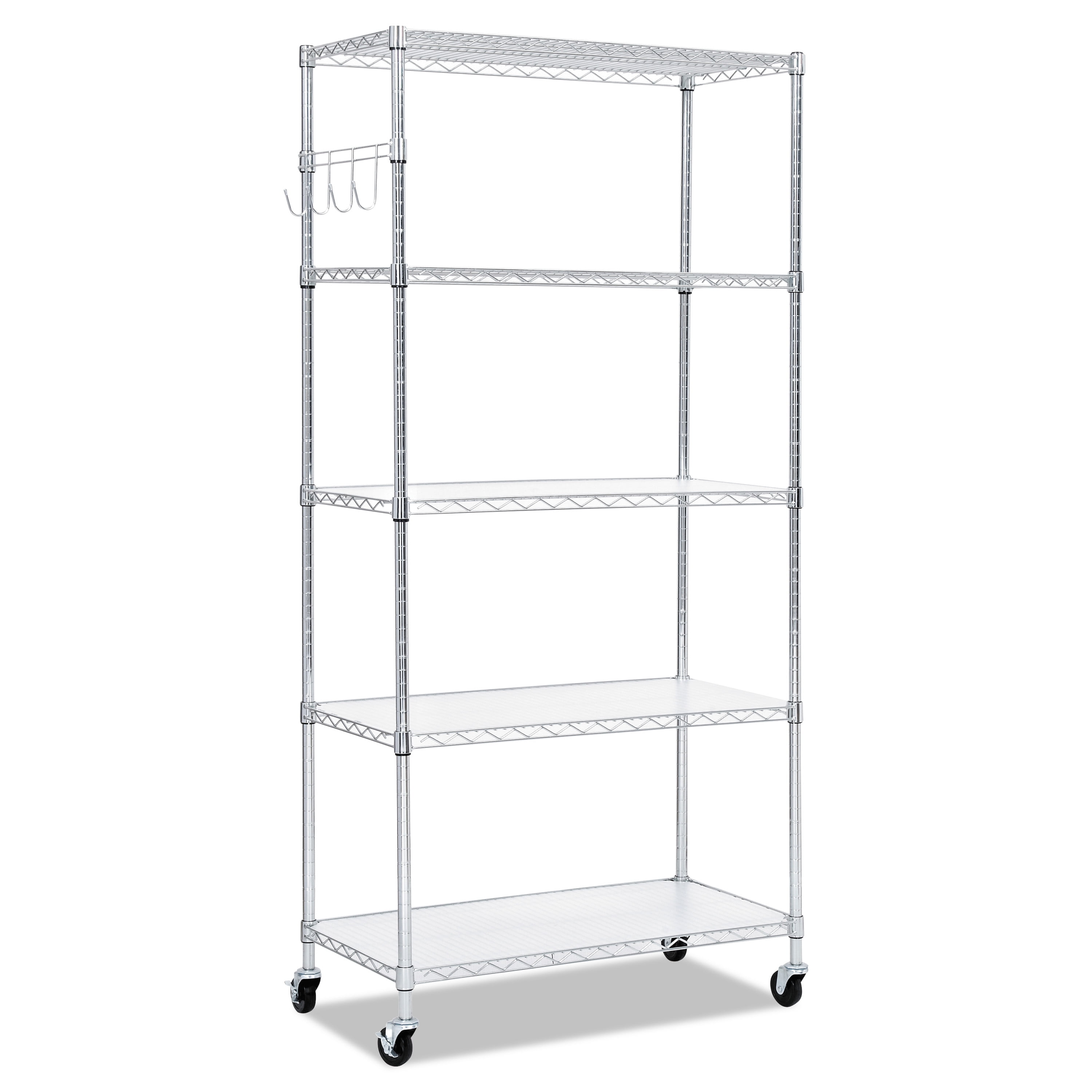 Silver Steel 5-Shelf Wire Shelving Unit with Casters and Liners, 36x18x72