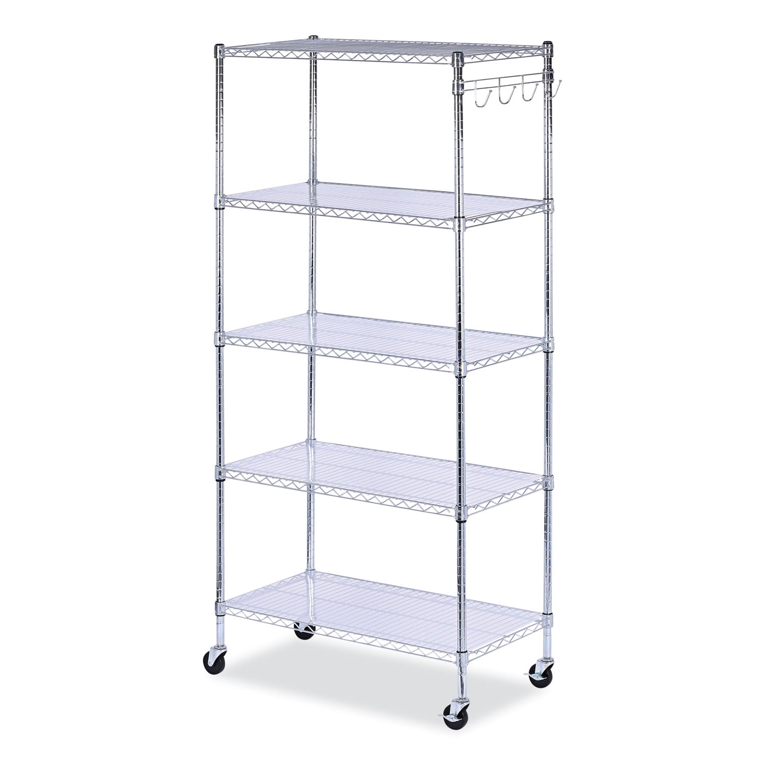 Alera 5-Shelf Wire Shelving Kit with Casters and Shelf Liners, 36w x 18d x 72h, Silver