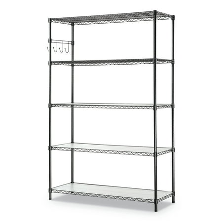 Alera 5-Shelf Wire Shelving Kit with Casters and Shelf Liners, 48w x 18d x 72h, Black Anthracite