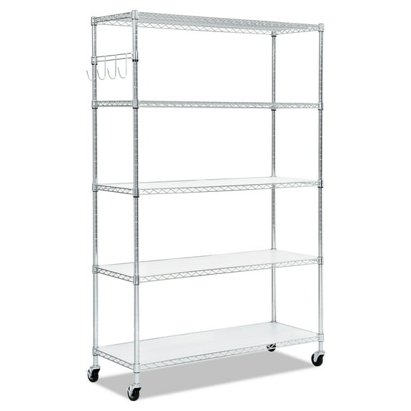 Alera 5-Shelf Wire Shelving Kit with Casters and Shelf Liners, 48w x 18d x 72h, Silver