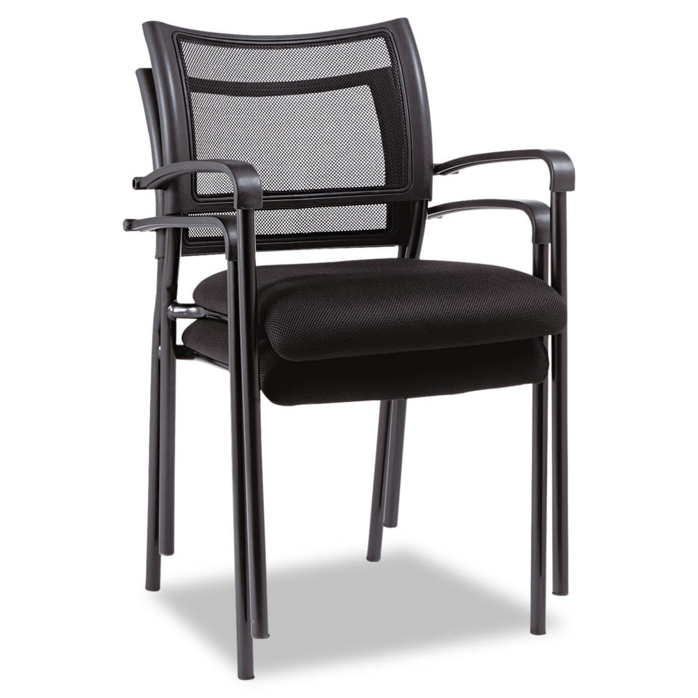 Black Mesh Stacking Reception Chair with Fixed Arms