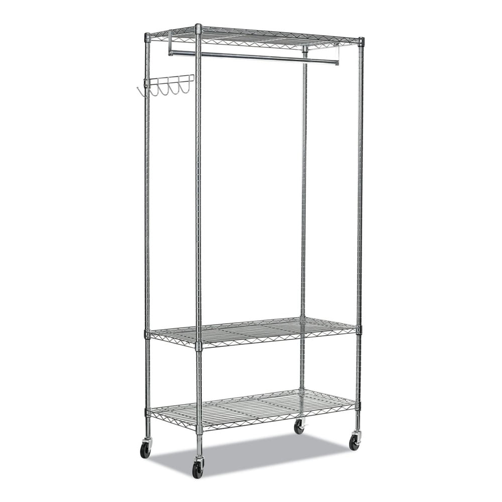 Silver 75" Portable Wire Shelving Garment Rack with Hanging Rod