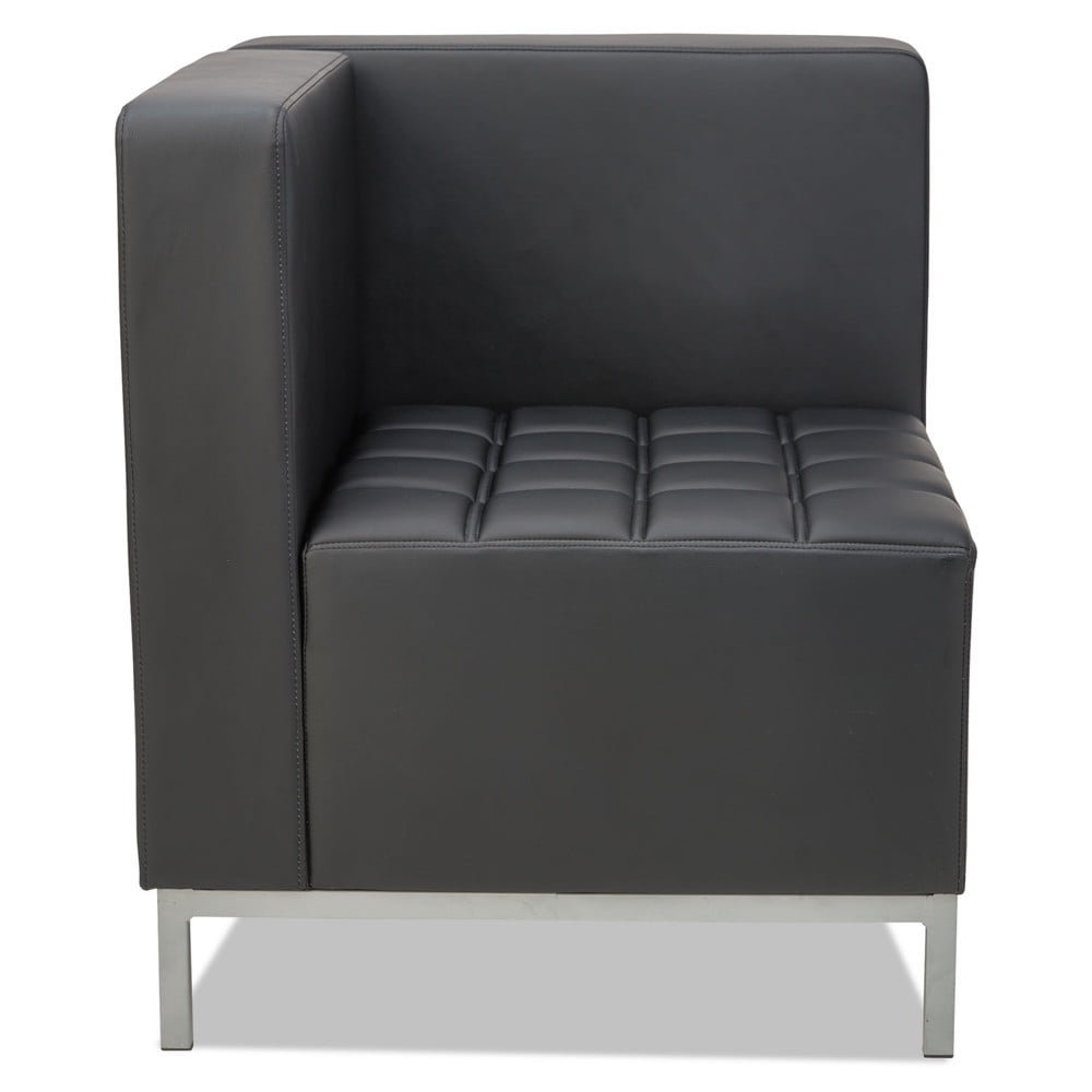 Black Tufted Corner Reception Chair with Silver Metal Frame