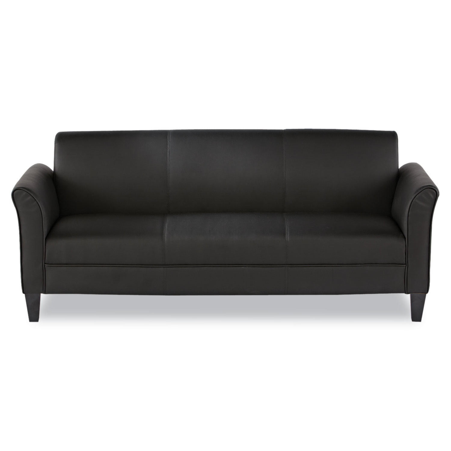 Black Leather 77'' Reception Sofa with Flared Arms