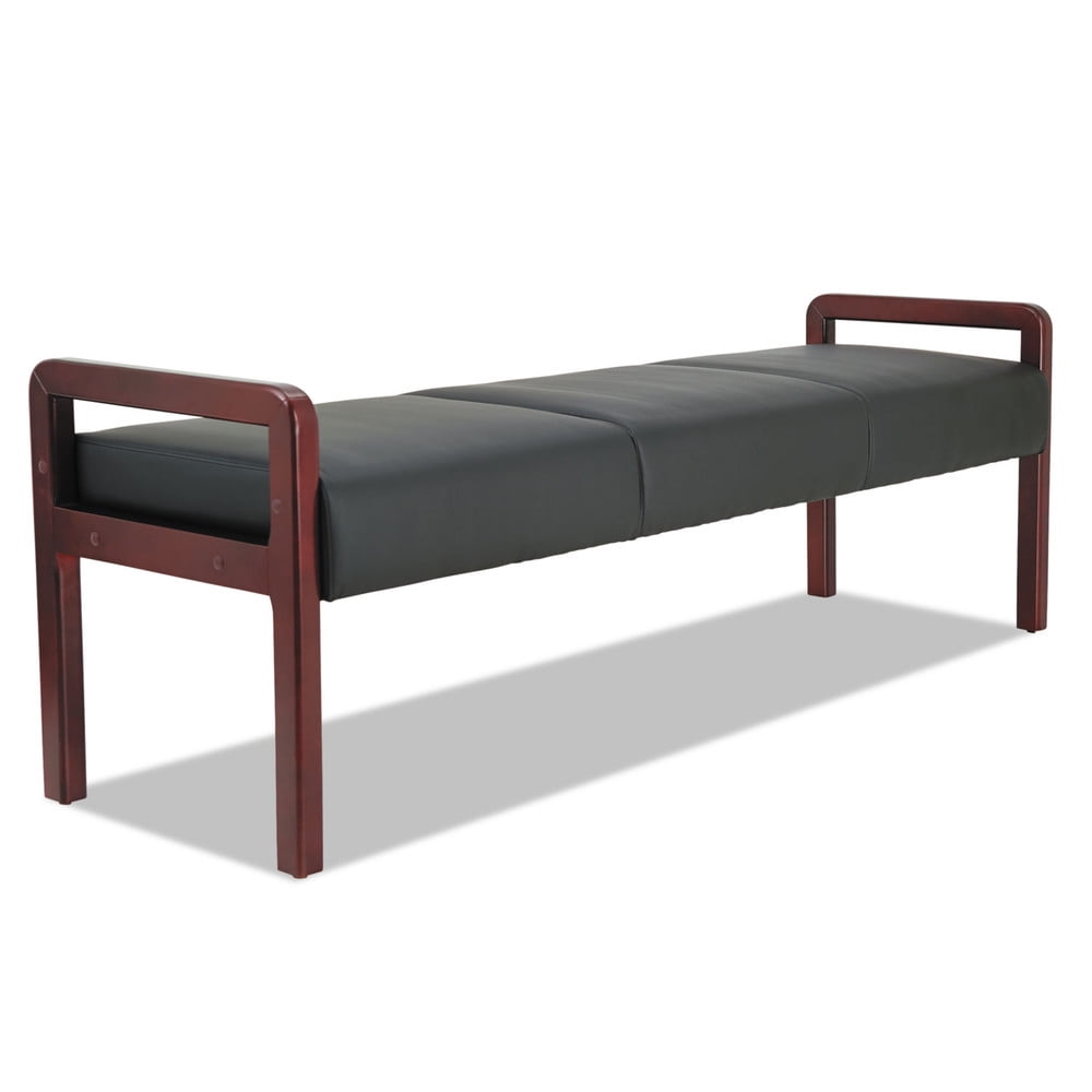 Mahogany Frame Black Leather Padded Reception Bench