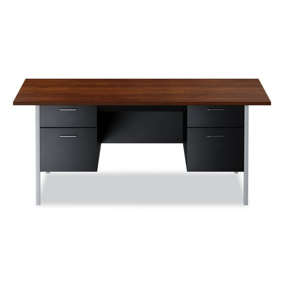 72 in. x 36 in. x 29.5 in. Double Pedestal Steel Desk - Mocha/Black Chrome-Plated Legs