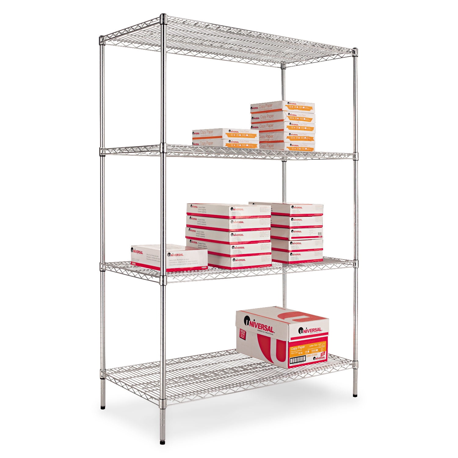 Industrial Heavy-Duty Wire Shelving Starter Kit, 4-Shelf, 48w X 24d X 72h,silver